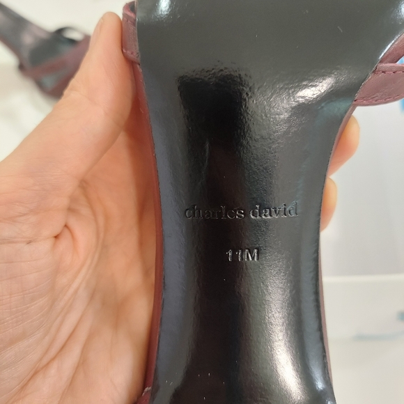 Charles David leather burgundy Astrid Closed point Toe Ankle Strap Pumps 11 New - Picture 9 of 10